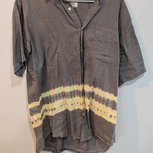 J. Crew Gray and Cream Short Sleeve Shirt